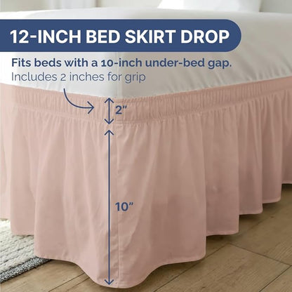 Wrap Around Dust Ruffle Bed Skirt - Mauve - for Queen Size Beds w/ 12 Inch Drop - Easy Fit Elastic Strap - Adjustable Pleated Bedskirt w/Brushed Fabric - Wrinkle Free - for Women, Men, Kids & Teens