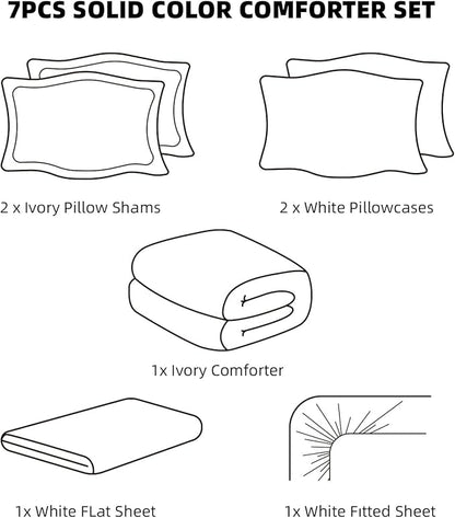 weigelia King Size Comforter Ivory Comforter Set 7 Pieces Bed in a Bag King Comforter Set with Flat Sheet, Fitted Sheet, Pillow Shams, Pillowcases for All Season