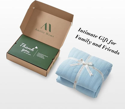 Amélie Home Waffle Cooling Comforter Twin Size, Q-Max 0.45 Reversible Lightweight Cooling Blanket for Hot Sleepers, Breathable Bedding for Night Sweats, 68"x90", Sky Blue