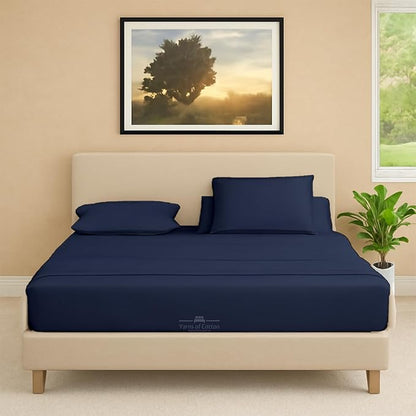 Split Head Flex 2 Qty Fitted Sheet for Adjustable Bed, Cal King 28" Split Down from The Top, 100% Egyptian Cotton 600 Thread Count, 18" Deep Pocket, Super Soft Wrinkle Free, Navy