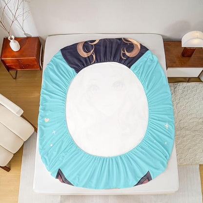 Erosebridal Kawaii Cat Girl Cute Fitted Sheet, 3D Japanese Style Bedding Set Japanese Anime Girl Sheets Twin, 1 Fitted Sheet 1 Pillowcase (No Flat Sheet)
