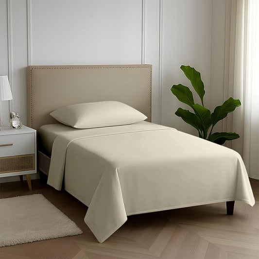 Carressa Linen 100% Egyptian Cotton Twin XL Sheets Set - 600 Thread Count Luxury Egyptian Cotton Sheets Twin XL Size (3 PC, Ivory Cream), 16" Deep Pocket, Soft, Cooling, Sateen Weave Dorm Room Bedding