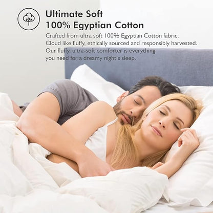 Luxurious Oversized Queen 98" x 98" Size Goose Down Fiber Waterfowl Feather Fiber Comforter Duvet, 100% Egyptian Cotton Cover, 56 oz. Fill Weight, Baffle Box Design, White Solid