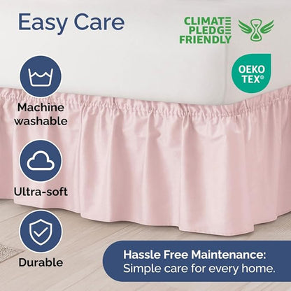 Wrap Around Dust Ruffle Bed Skirt - Lavender Pink - for King Size Beds w/ 15 Inch Drop - Easy Fit Elastic Strap - Adjustable Pleated Bedskirt w/Brushed Fabric - Wrinkle Free, Women, Men, Kids & Teens