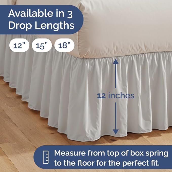 Bedskirt Queen Size Ruffle - 12 inch Drop Dust Ruffle Bed Skirt with Platform - Soft, Easy Fit, Premium Hotel Quality - Wrinkle, Fade & Shrink Resistant - for Women, Men, Kids and Teens - French Grey