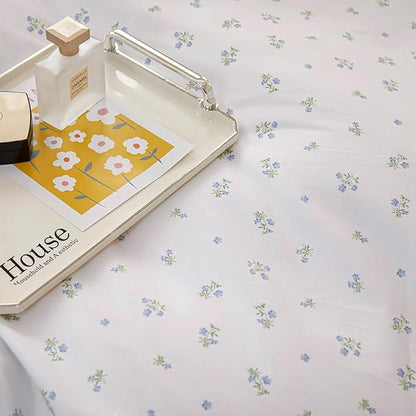 HighBuy Ruffle Comforter Set Twin XL White Blue Floral Comforter Coquette Lace Floral Bedding Set Soft Striped Bedding Comforter Set 1 Lightweight Cottagecore Comforter with 2 Pillowcases