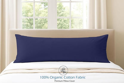 Comfort Beddings Body Pillowcase, 100% Organic Cotton 720 Thread Count Sateen, Soft Cooling Blue, 1-Pack, Hidden Zipper Closure, Hotel Quality, Fade & Shrink Resistant, 20 x 72 Inches