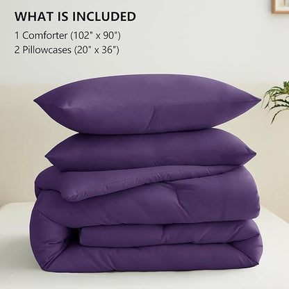 CozyLux King Size Comforter Set Purple, 3 Pieces Solid Comforters King Size Breathable Quilted Bedding Set, Luxury Soft Lightweight Bed Set with Down Alternative Comforter and 2 Pillowcases All Season