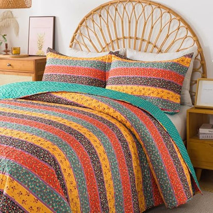 HoneiLife Queen Quilt Bedding Set - 3 Piece Microfiber Quilt Sets Floral Bedspreads Fall/Winter Coverlets for Queen Beds