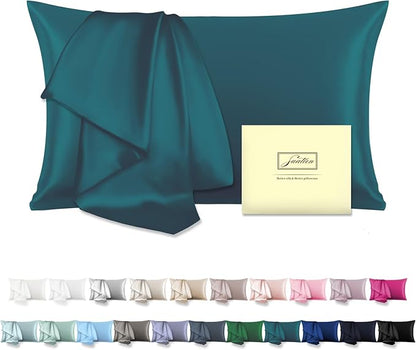 Mulberry Silk Pillowcase for Hair and Skin Standard Size 20"X 26" Pillow Case with Hidden Zipper Soft Breathable Smooth Cooling Silk Pillow Covers for Sleeping (Teal,Standard,1Pcs)