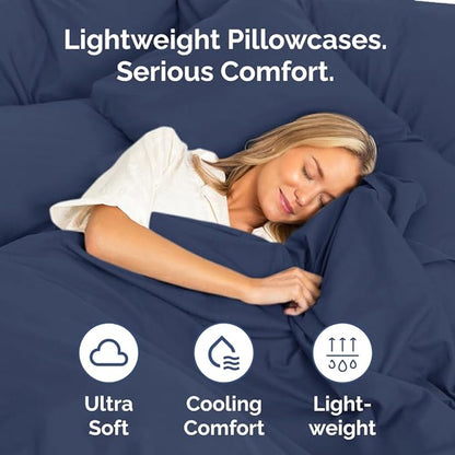Body Pillowcases Set of 2-20x54 Long Body Pillow Case - Soft Body Pillow Cover for Sleeping & Side Sleepers - Comfy, Breathable & Wrinkle Free - Machine Washable w/Envelope Enclosure (Navy Blue)