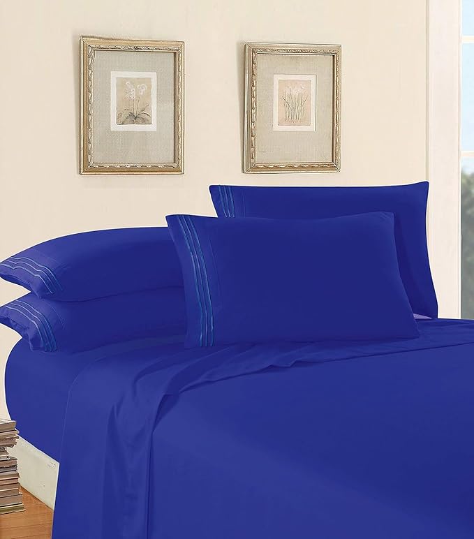 Elegant Comfort Luxury 1500 Premium Hotel Quality Microfiber 4-Piece Sheet Set - Wrinkle Resistant, All Around Elastic Fitted Sheet, Deep Pocket up to 16", RV Short Queen, Royal Blue