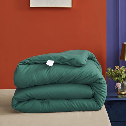 Luxlovery Emerald Green Comforter Set Full Dark Green Bedding Comforter Set Full Modern Solid Forest Green Cotton Blanket Quilts Cozy Soft Breathable 1 Comforter with 2 Yellow/Caramel Pillowcases