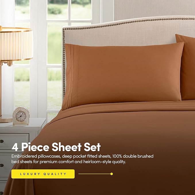 1500 Supreme Collection California King Sheet Sets Mocha Brown - Luxury Hotel Bed Sheets and Pillowcase Set for Cal King Mattress - Extra Soft, Elastic Corner Straps, Deep Pocket Sheets Mocha Brown