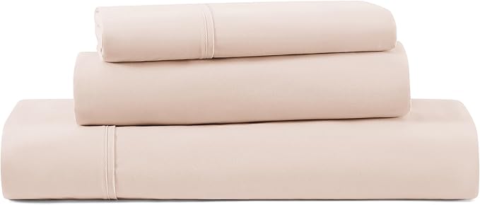 UGG Hedi Twin XL Sheet Set 3-Piece Luxury Cooling Sheets Deep Pockets Premium Bedding with 1 Pillow Sham Hypoallergenic Machine Washable Soft Lightweight Bed Set for Dorm, Twin XL, Shell Light Pink