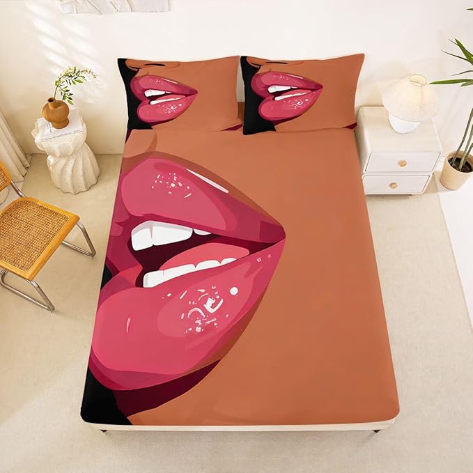 Erosebridal Black Girls Pink Fitted Sheet for Kids African Black Women Full Bedding Set Vogue Fashion Gorgeous Bed Sheets for Girls Women Teens Minimalist Romantic Makeup Sheets with 2 Pillow Cases