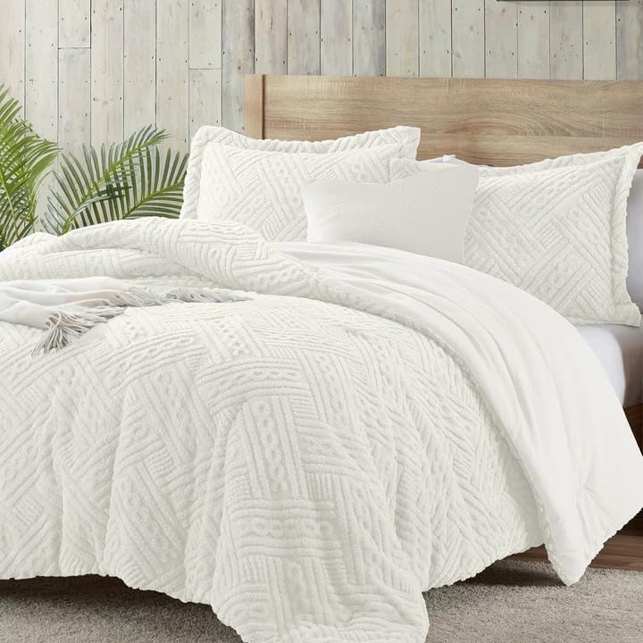 Homelike Moment Fleece King Comforter Set, Fluffy Bed Set 3 Piece White