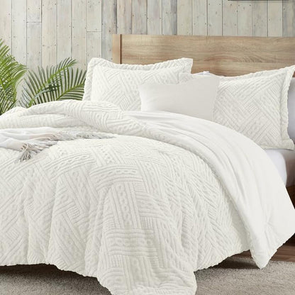 Homelike Moment Fleece King Comforter Set, Fluffy Bed Set 3 Piece White