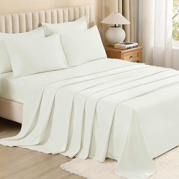 Litanika King Size Comforter Set Ivory - 7 Pieces Bed in a Bag King Bedding Comforter Sets, Solid Lightweight Bed Set with Comforter, Sheets, Pillowcases & Shams