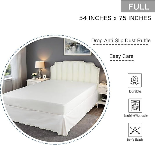 HIG Off-White Chic Full Bed Skirt - Easy Fit Scallop Edge Pleated Bedskirts, 14 Inch Drop Anti-Slip Dust Ruffle, Thick Fabric for Enhanced Privacy, Pre-Washed for Long-Lasting Use(N60022)