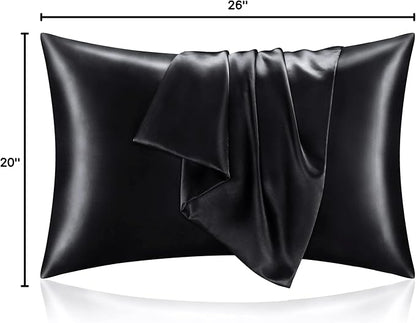 BEDELITE Satin Pillowcase for Hair and Skin, Super Soft and Cooling Similar to Silk Pillow Cases 2 Pack with Envelope Closure, Gift for Women Men(20"x26" Standard Size, Black)