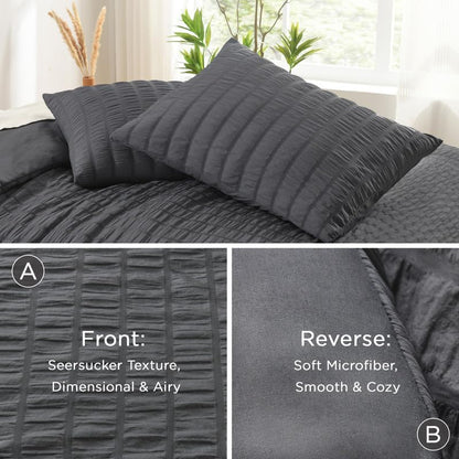 AveLom Seersucker Oversized King Comforter Set Grey (120x98 In), 3 Pieces - 100% Soft Washed Microfiber Lightweight Comforter with 2 Pillowcases, All Season Down Alternative Comforter Set for King Bed