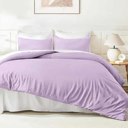 Litanika Lavender Purple Comforter King Size, 3 Pieces Lightweight Solid Bedding Comforter Set, All Season Fluffy Bed Set (104x90In Comforter & 2 Pillowcases)