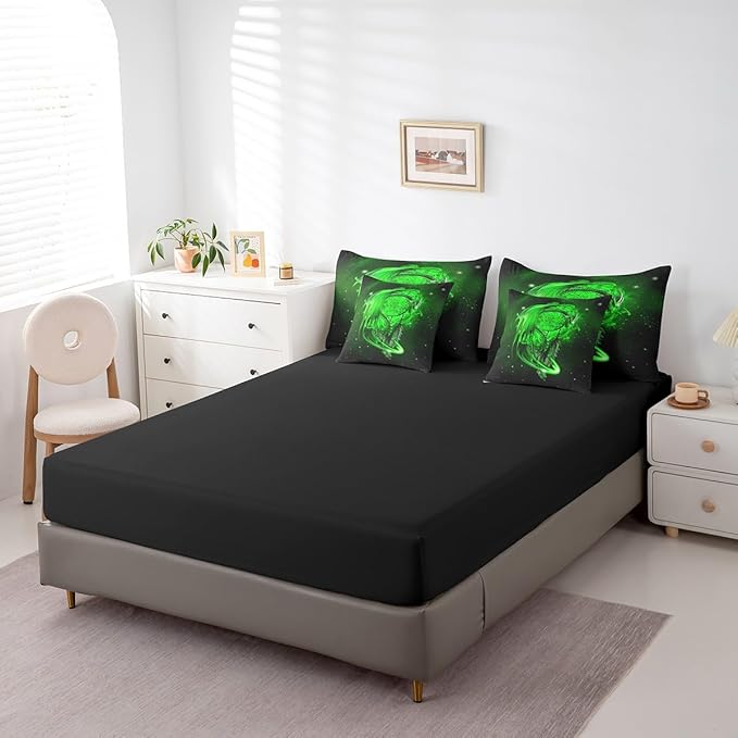 Erosebridal Gothic Dragon Dream Catchers Bed in a Bag Queen Comforter Set 7 Piece,Green Galaxy Bohemian Feather Bedding Sets Antique Animal Pterosaur Sheet Set with Comforter