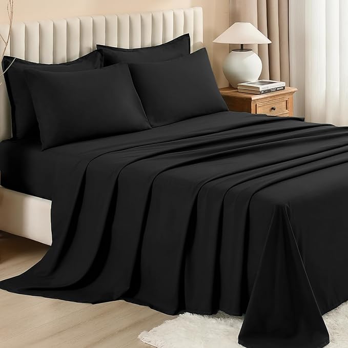 Litanika Oversized King Comforter Sets Black - 7 Pieces Bed in a Bag Oversized King Bedding Comforter Sets, Solid Lightweight Bed Set with Comforter, Sheets, Pillowcases & Shams