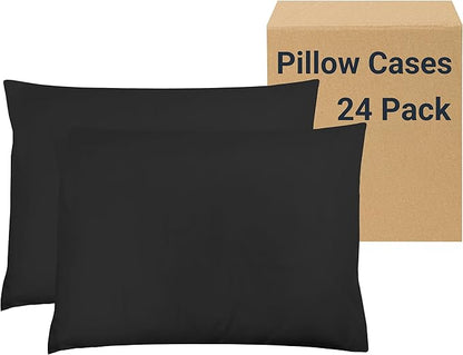 ZPECC Pillow Cases Bulk 24 Pack - Standard Pillowcases with Envelope Closure, Soft Brushed Microfiber Pillow Cover for Hotel Airb&bs Hospital Bedding Essential, Black