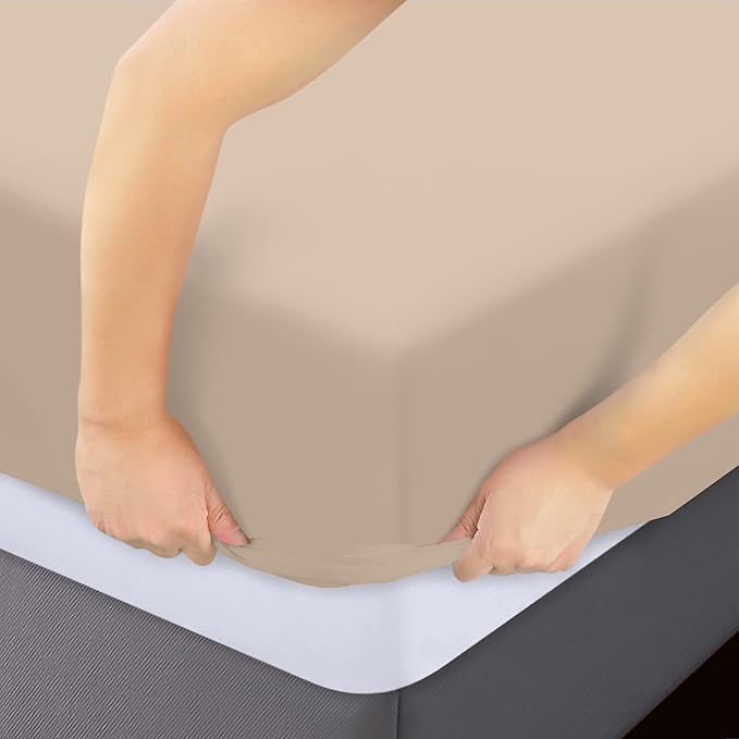 Utopia Bedding Queen Fitted Sheets - Bulk Pack of 2 Bottom Sheets - Soft Brushed Microfiber - Deep Pockets - Shrinkage & Fade Resistant - Easy Care (Queen, Beige)