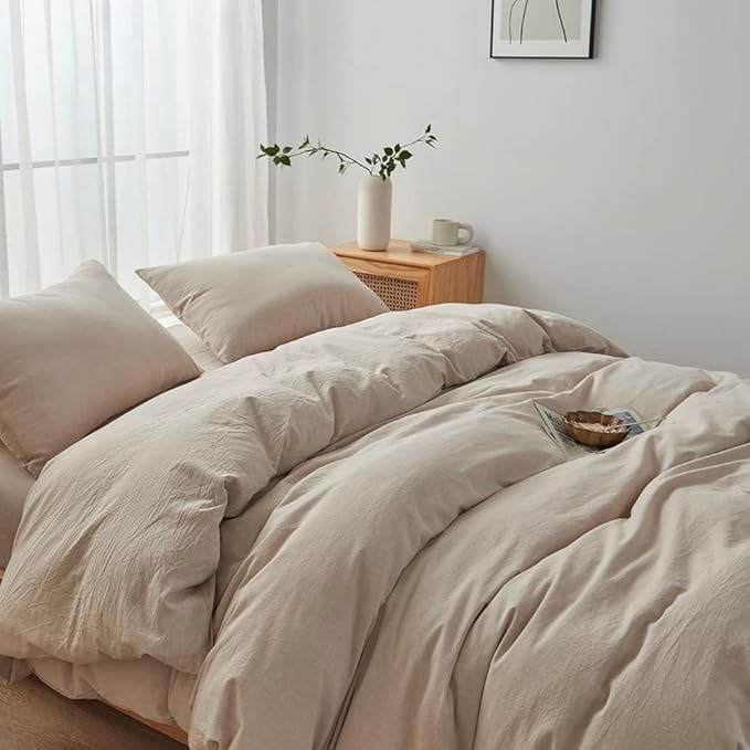 FACE TWO FACE Bedding Duvet Cover Set100% Washed Cotton Duvet Cover Linen Like Textured Breathable Durable Soft Comfy (Full, Tannish Linen Grey)