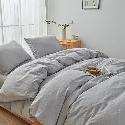 FACE TWO FACE Bedding Duvet Cover Set100% Washed Cotton Duvet Cover Linen Like Textured Breathable Durable Soft Comfy (California King, Lavender Grey)