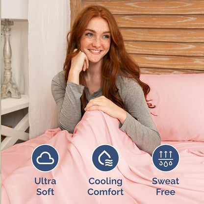 Short Queen Size 4 Piece Sheet Set - RV Short Queen, Soft, Breathable & Cooling Bed Sheets Set with Deep Pockets - Hotel Luxury Bedding for Women, Men, Kids, Teens, Boys & Girls - Oeko-Tex - Baby Pink