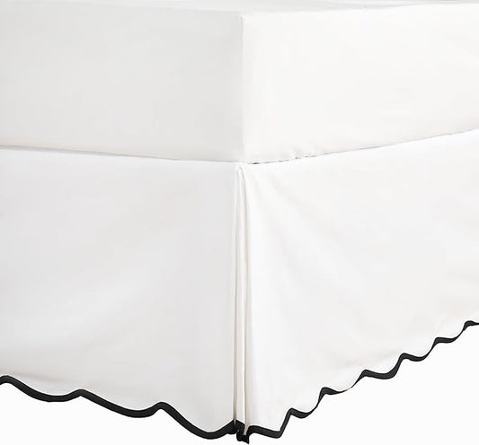 HIG Off-White Chic Queen Bed Skirt - Easy Fit Scallop Edge Pleated Bedskirts, 14 Inch Drop Anti-Slip Dust Ruffle, Thick Fabric for Enhanced Privacy, Pre-Washed for Long-Lasting Use(N60022)