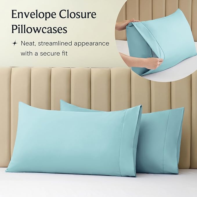 LuxClub 3 PC Sheet Bed Sheets Deep Pockets 18" Eco Friendly Wrinkle Free-Kids-Fitted Sheets Machine Washable Hotel Bedding Silky Soft - Aqua Twin XL