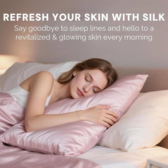 Ravmix 100% Silk Pillow Cases with Zipper, 21momme Mulberry Silk Pillowcase for Hair Skin Health, Soft Smooth Breathable Cool Pillow Cover for Beauty Sleep with Gift Box 1PC(Queen 20"x30", Soft Pink)