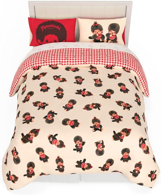 Monchhichi Bedding 7 Piece Full Bed Set, Soft Cozy Nostalgia Reversible Comforter and Sheet Set with Sham, (Officially Licensed Product) by Franco