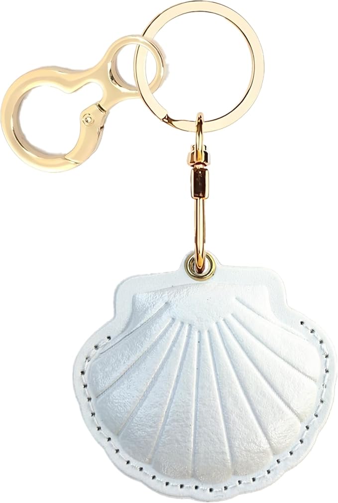 Leather Keychain Holder Case Compatible with AirTag,Cute Protective Bright Cover with Keyring,Anti-Scratch Finder GPS Tracker Case for Wallet Keys,Bag,Pets,Backpack(White)