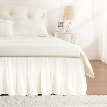 RIMELA Cream White Bed Skirt Queen Size 15 Inch Drop, Wrap Around Elastic Bedskirt, Dust Ruffle for Adjustable Bed Base Machine Washable Easy to Install Bed Skirts