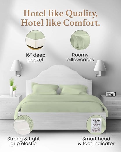 4 Pc Sage California King Sheet Sets, Egyptian Cotton Cal King Sheet Set for California King Bed Set,16 Inch Deep Pocket Cal King Bed Sheets - 1 Fitted Sheet,1 Flat Sheet & 2 Pillow Case