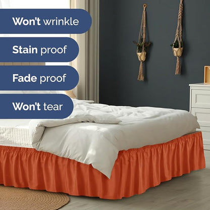 Wrap Around Dust Ruffle Bed Skirt - Terracotta - for Full Size Beds w/ 15 Inch Drop - Easy Fit Elastic Strap - Adjustable Pleated Bedskirt w/Brushed Fabric - Wrinkle Free, Women, Men, Kids & Teens