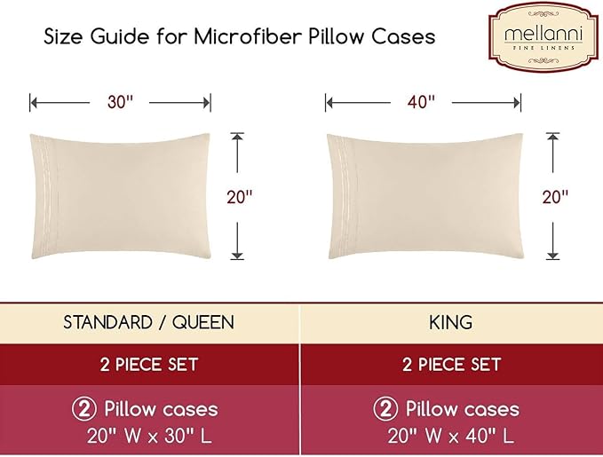 Mellanni Pillow Cases - Luxury, Extra Soft, Cooling Pillow Covers - 2 PC Iconic Collection Pillowcases - Envelope Closure (Standard/Queen 20" x 30", Beige)