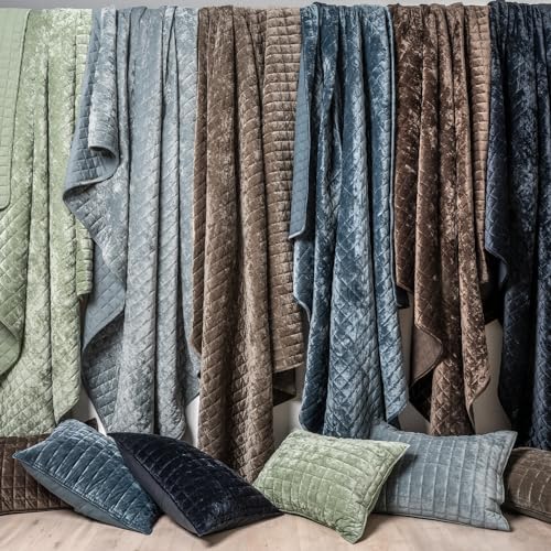 RECYCO Channel Box Stitch Velvet Quilt Set, Twin/Twin XL Size, Stormy Blue