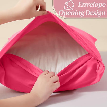 Vonty 2 Pack Standard Pillow Cases - 20x26 Inch, 1800 Thread Count Microfiber Pillowcases Standard Size Hot Pink Pillow Cases Luxury & Soft Embroidered Bed Pillow Covers with Envelope Closure