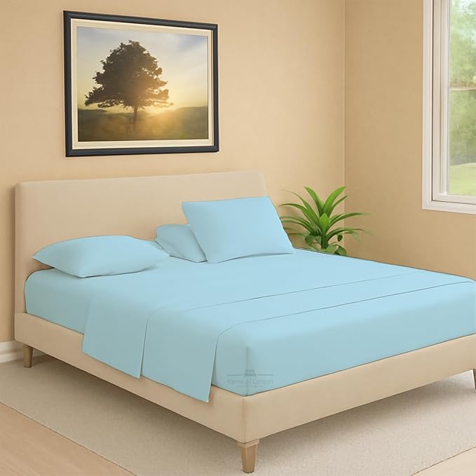 Split Head Flex 1 Qty Fitted Sheet for Adjustable Bed, Queen 36" Split Down from The Top, 100% Egyptian Cotton 600 Thread Count, 18" Deep Pocket, Super Soft Wrinkle Free, Light Blue