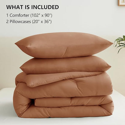 CozyLux King Size Comforter Set Pumpkin, 3 Pieces Solid Comforters King Size Breathable Quilted Bedding Sets, Fall Luxury Soft Lightweight Bed Set with Down Alternative Comforter and 2 Pillowcases
