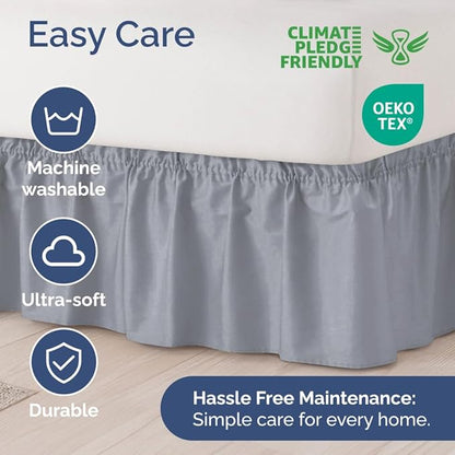 Wrap Around Dust Ruffle Bed Skirt - Steel Blue - Twin/Twin XL Size Beds w/ 12 Inch Drop - Easy Fit Elastic - Adjustable Pleated Bedskirt w/Brushed Fabric - Wrinkle Free, Women, Men, Kids & Teens