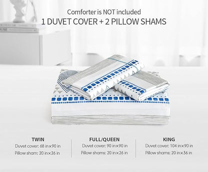 SLEEPBELLA Boho King Size Duvet Cover Set - Cotton Reversible Blue/White with Button Closure & Soft, Breathable Fabric