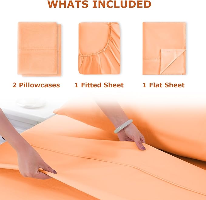 California King Size Bed Sheet Set - 4 Piece Soft Microfiber Sheets with Deep Pockets, Cooling Technology, and Wrinkle-Free Pillowcase. Hotel-Quality, Durable Bedding, Peach Fuzz